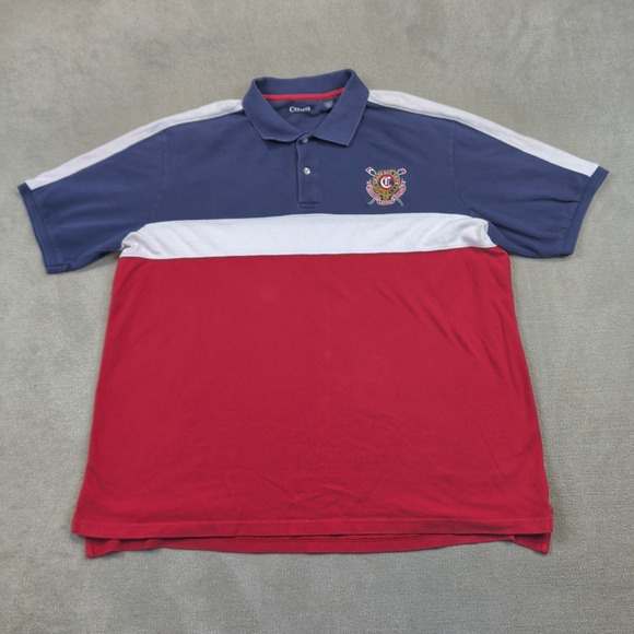 Vintage Chaps Polo Shirt Mens 2XLT Red White Blue Colorblock Crest Pique Cotton — photo 2